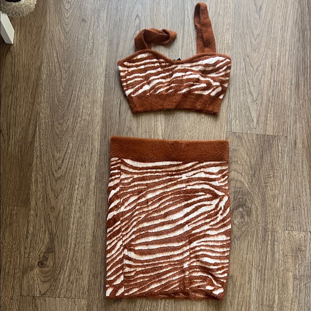 Cozy Zebra-Stripe Knit Two-Piece Set in Rust — Women Other